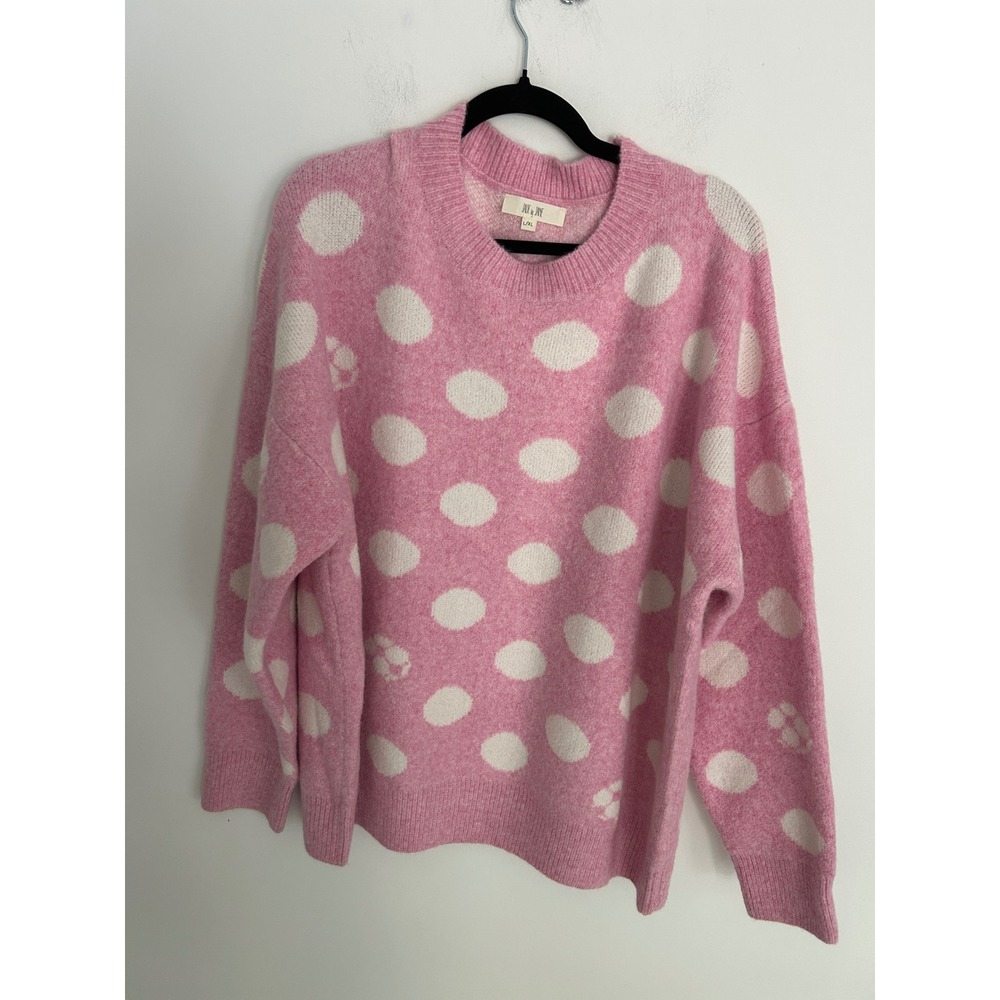 Jade by Jane Pink Polka Dot Oversized Sweater Womens L/XL Crew Neck Knit Top